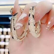 1pair New Fashion Square Hoop Earrings, Retro & Minimalist Style Birthday Gift