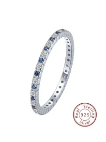 chiếc nhẫn lấp lánh nhiều mặt hình vuông màu xanh S925 ngọt ngào và thời trang với đầy đủ các viên kim cương khoan, hoàn hảo để làm quà tặng cho phụ nữ, các bữa tiệc và trang phục trong các lễ hội - Bạc - Xem 1