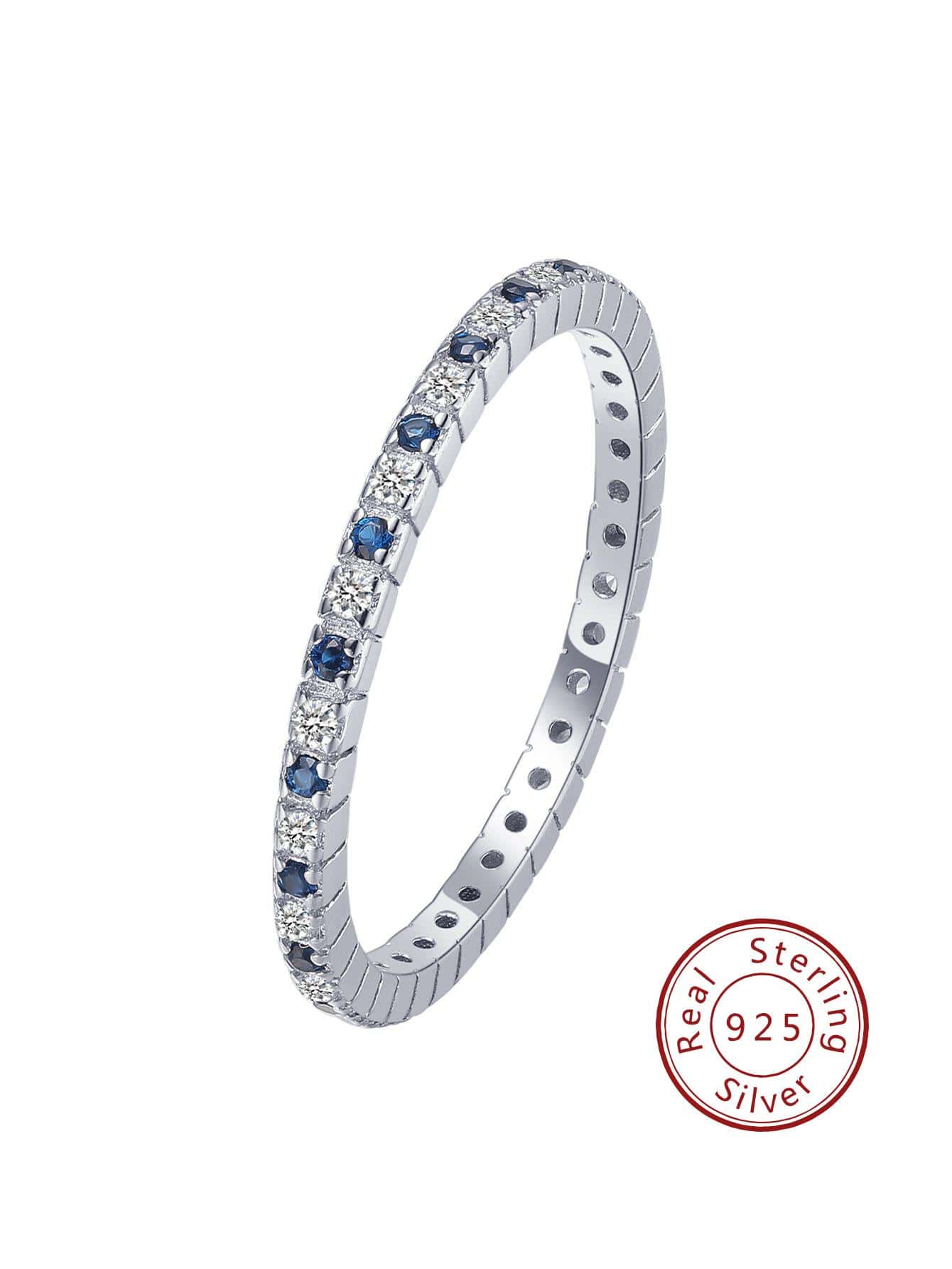 chiếc nhẫn lấp lánh nhiều mặt hình vuông màu xanh S925 ngọt ngào và thời trang với đầy đủ các viên kim cương khoan, hoàn hảo để làm quà tặng cho phụ nữ, các bữa tiệc và trang phục trong các lễ hội - Bạc - Xem 1