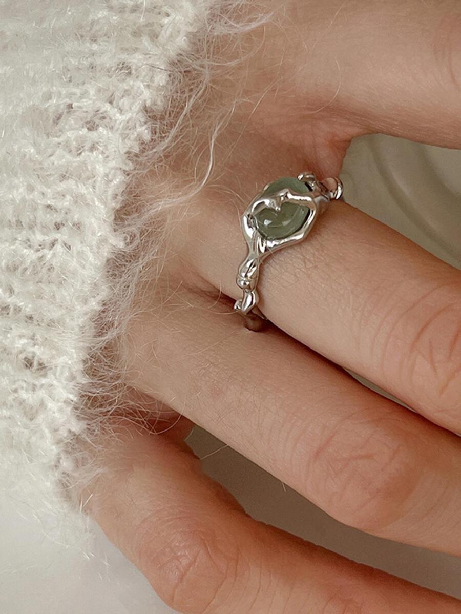 1pc Fashionable Oval Decor Cuff Ring For Women For Daily Decoration