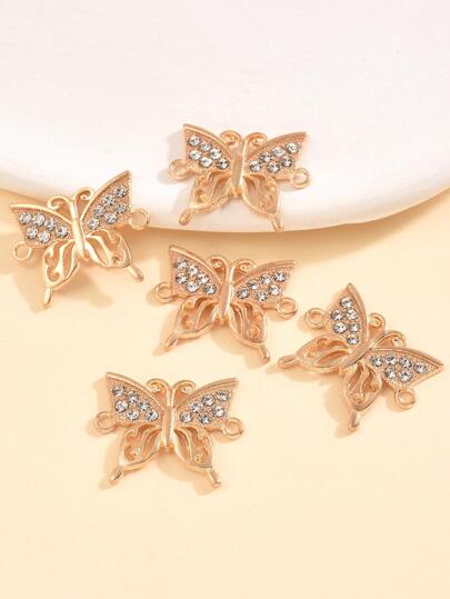 5入組/套精緻鏤空蝴蝶吊墜帶水鑽用於DIY手鍊、項鍊、連接首飾製作