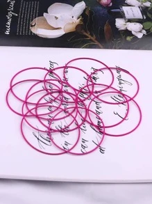 12 件/套不鏽鋼時尚酷彈簧手鐲套裝適合男女日常佩戴 - 玫紅色 - 查看 4