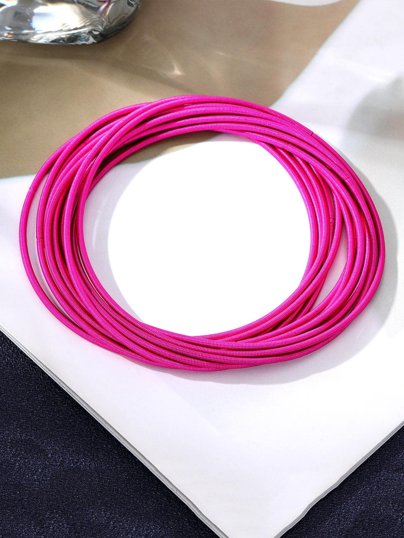 12 件/套不鏽鋼時尚酷彈簧手鐲套裝適合男女日常佩戴 - 玫紅色 - 查看 1