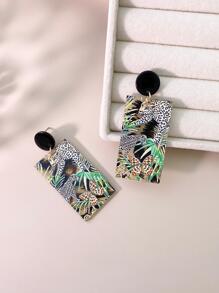 Leopard & Tropical Print Geometric Drop Earrings - Multicolor - View 2
