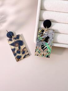 Leopard & Tropical Print Geometric Drop Earrings - Multicolor - View 4