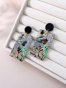 Leopard & Tropical Print Geometric Drop Earrings - Multicolor - View 3