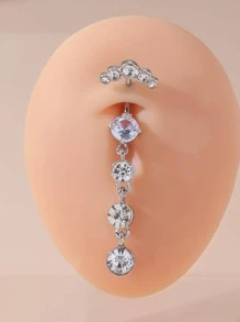 1 chiếc nhẫn rốn nữ cao cấp có chi tiết kim cương giả - Bạc - Xem 1