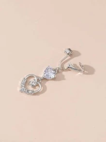 1入組心形假肚臍環帶水鑽細節肚臍穿孔首飾適合女士 - 銀色 - 查看 4