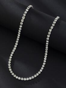 1 Pieza Collar De Cadena Con Garra Cuadrada De Moda Versión Coreana Con Colgante De Pedrería En Color Dorado O Plateado - Plateado - Ver 1