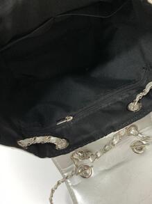 Mini Flap Backpack Metallic Pattern Twist Lock Chain Strap,Funky,Punk & Bag For Street Wear,Backpack,Large Capacity,Laptop Compartment,Portable,For Teen Girls Women College Students,Perfect For Office,College,Elementary,Middle,High,Work,Business,Commute,Stadium,Sports, Lightweight & Durable Small Backpack, Mini Backpack For Back To School & Travel - Silver - View 4