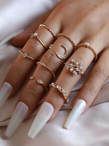 10入組水鑽裝飾戒指 - 金黃色 - 查看 3