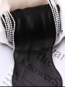 1 cuộn Vải Trang Trí Polyester, Trang Trí Ngọc Trai Giả Hiện Đại Tự Làm Vải Để May - màu đen - Xem 9