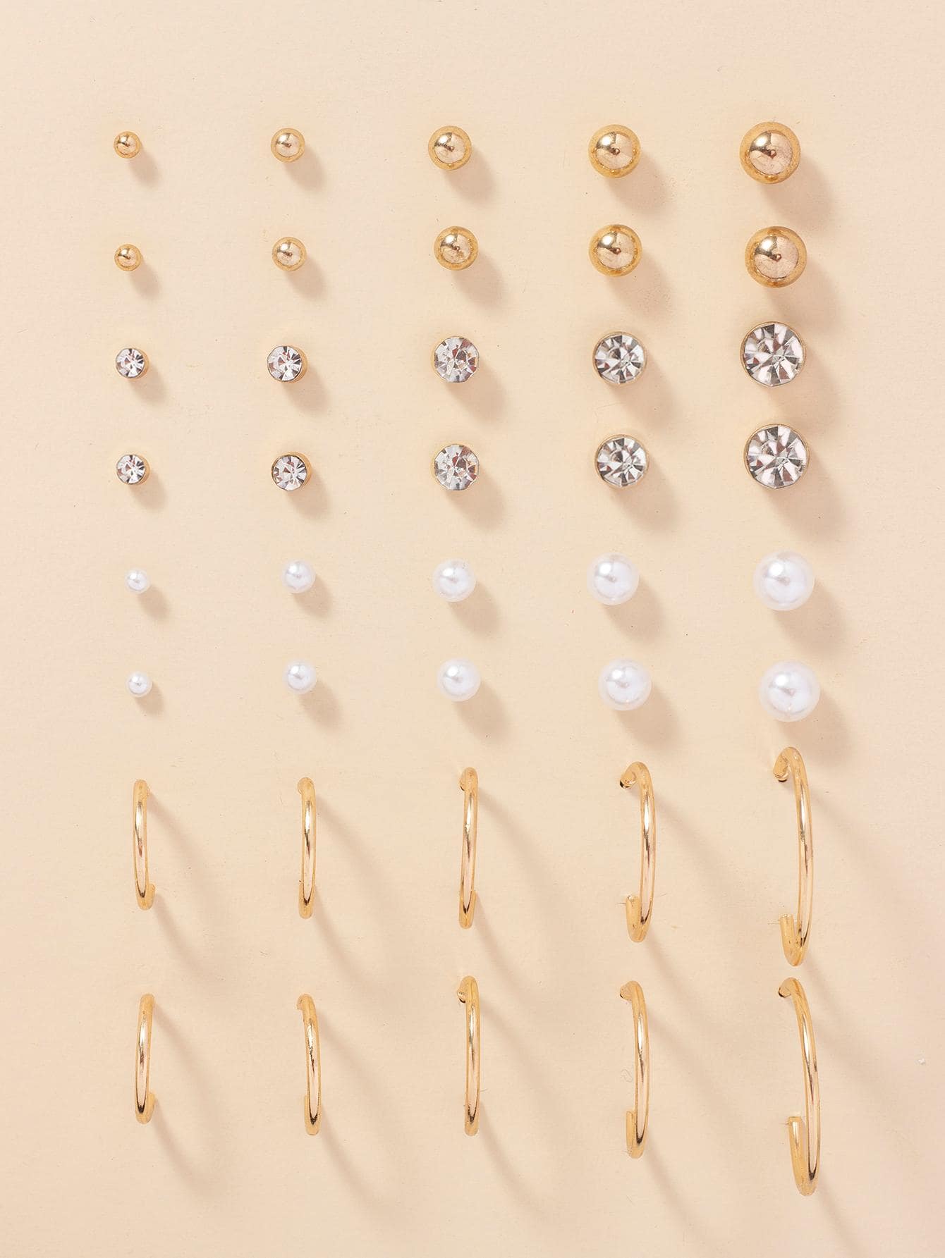 20pairs/Set Women's Simple And Cute Faux Pearl & Rhinestone Decor Iron C Design Stud Earrings In Multiple Sizes For Travel