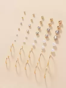 20pairs/Set Women's Simple And Cute Faux Pearl & Rhinestone Decor Iron C Design Stud Earrings In Multiple Sizes For Travel