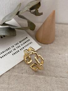 1入組時尚銅鏈設計戒指適合女士適用於日常生活 - 銀色 - 查看 2