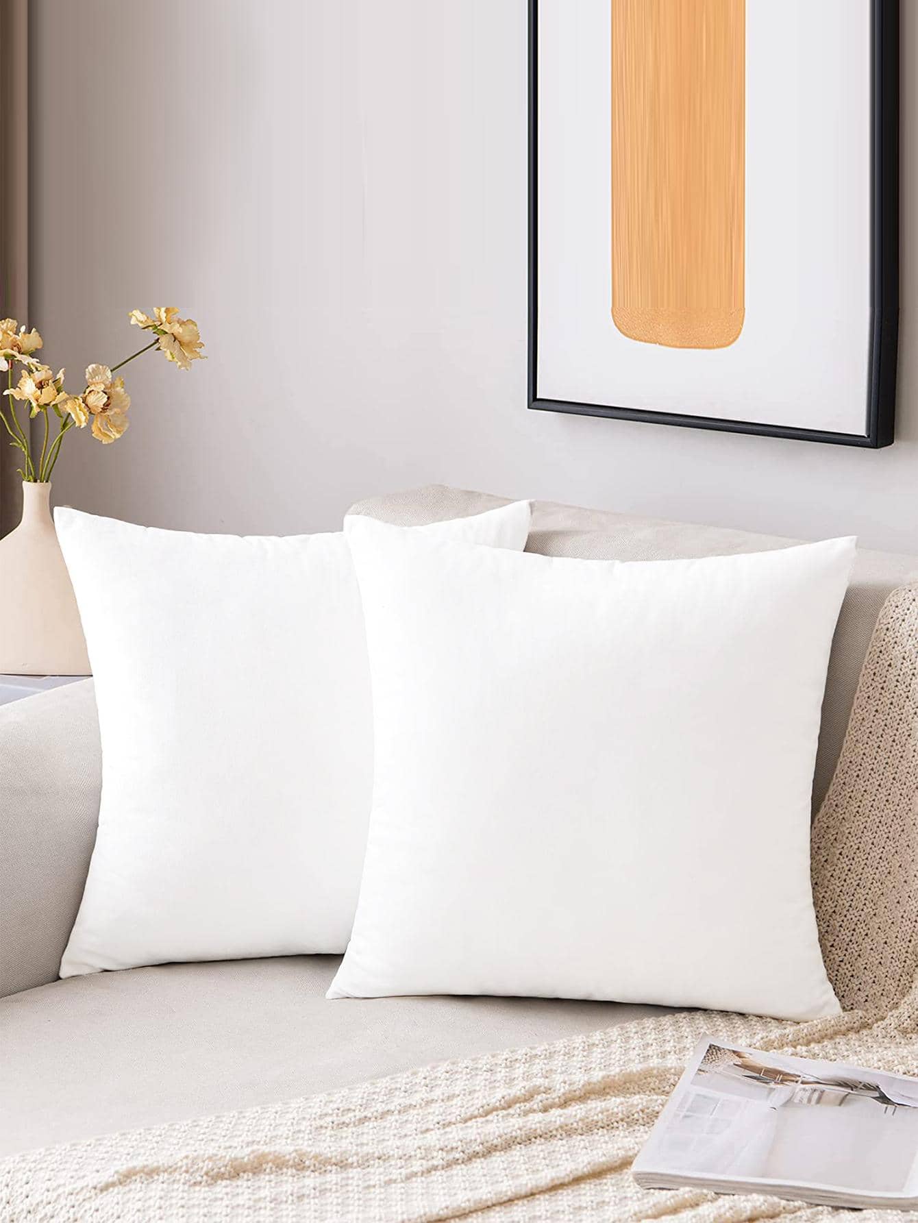 1pc Solid Cushion Cover Without Filler - White - View 1