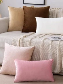 1pc Solid Cushion Cover Without Filler - White - View 5