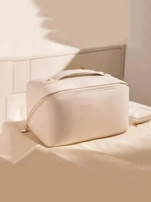 1pc Slogan Graphic Makeup Bag - Beige - View 1