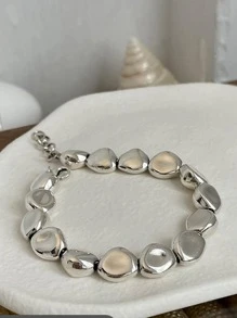 1入組時尚銅幾何裝飾串珠手鏈適合女士適用於日常生活 - 銀色 - 查看 1