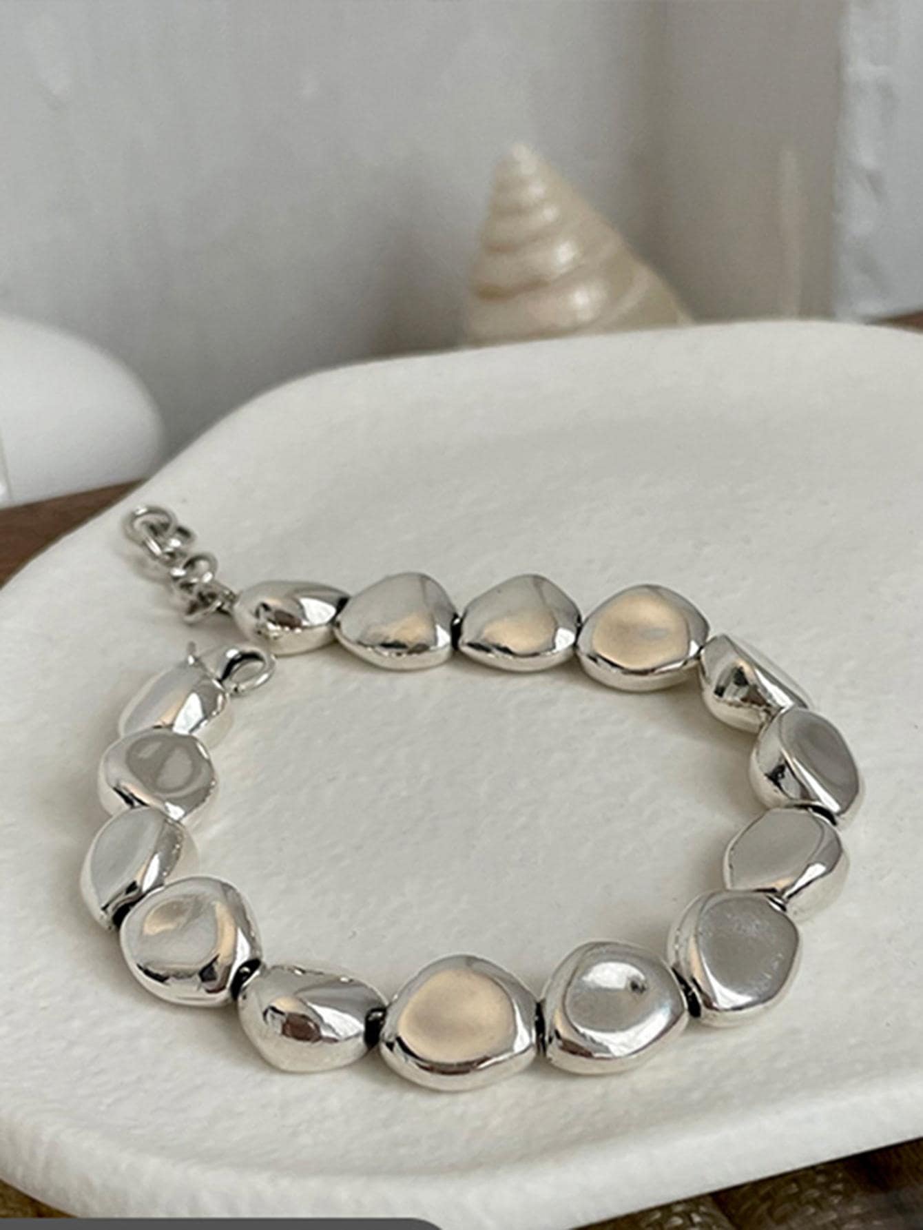 1入組時尚銅幾何裝飾串珠手鏈適合女士適用於日常生活 - 銀色 - 查看 1