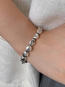 1入組時尚銅幾何裝飾串珠手鏈適合女士適用於日常生活 - 銀色 - 查看 3