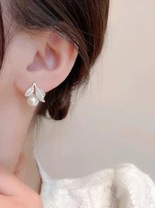 水鑽和人造珍珠裝飾耳釘 - 彩色 - 查看 2