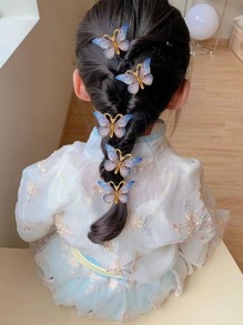 5入組女孩蝴蝶裝飾鴨嘴夾適用於頭髮裝飾用品 - 彩色 - 查看 2