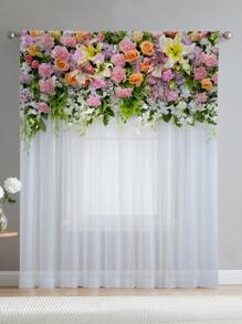 1 tấm rèm trang trí Giáng sinh bằng vải organza hình hoa đào, bóng bay Giáng sinh, cành thông, bông tuyết, thích hợp cho phòng ngủ, phòng khách, nhà bếp, trang trí ngoài trời - Nhiều màu - Xem 1