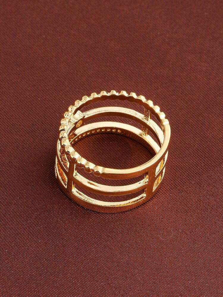 Anillo zirconia cúbica adorno a capas - Dorado - Añade 3