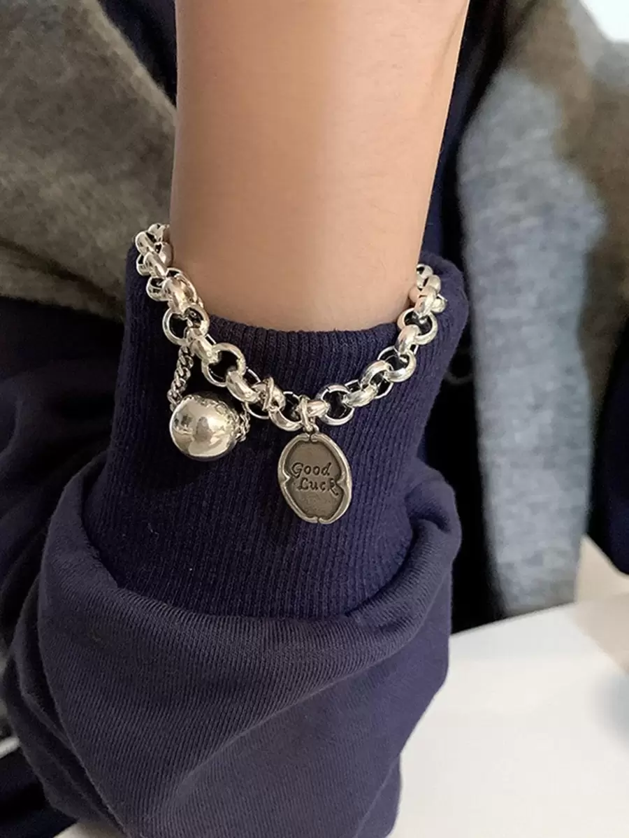 1 Pc Bracelet Rock Hip Hop Vintage Creative Good Luck Thick Chain Tassel Beads Party Jewelry Gifts