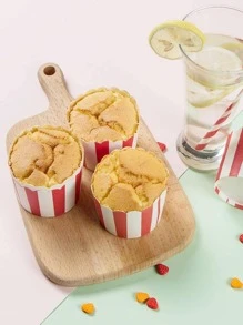 50 piezas Molde de pastel de muffins con patrón de rayas pastel rojo papel para DIY - Rojo - Ver 3