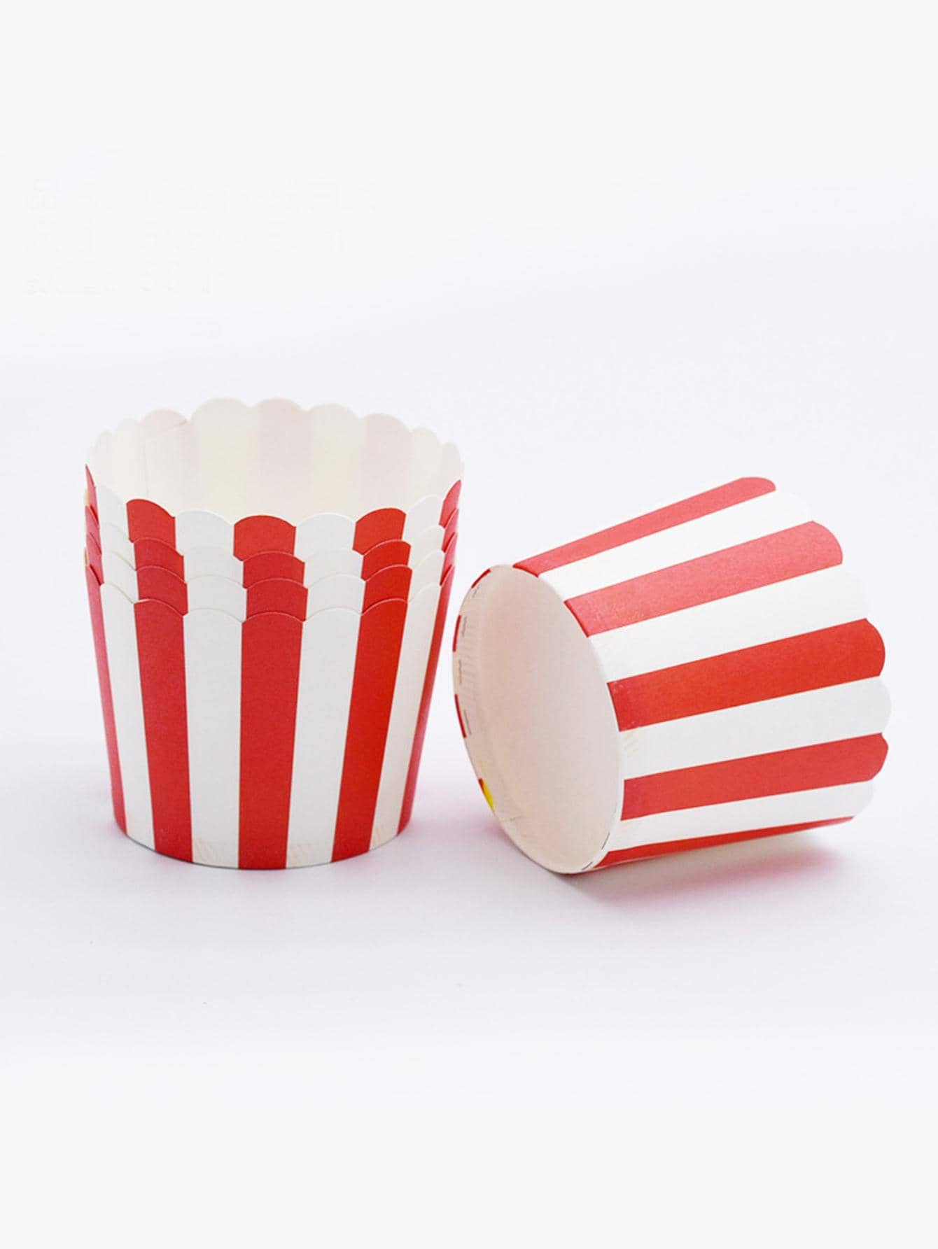 50 piezas Molde de pastel de muffins con patrón de rayas pastel rojo papel para DIY - Rojo - Ver 1