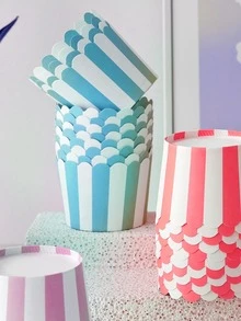 50 piezas Molde de pastel de muffins con patrón de rayas pastel rojo papel para DIY - Rojo - Ver 2