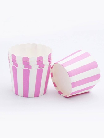 Bebé 50 piezas Molde de pastel de muffins con patrón de rayas pastel rosado papel para DIY