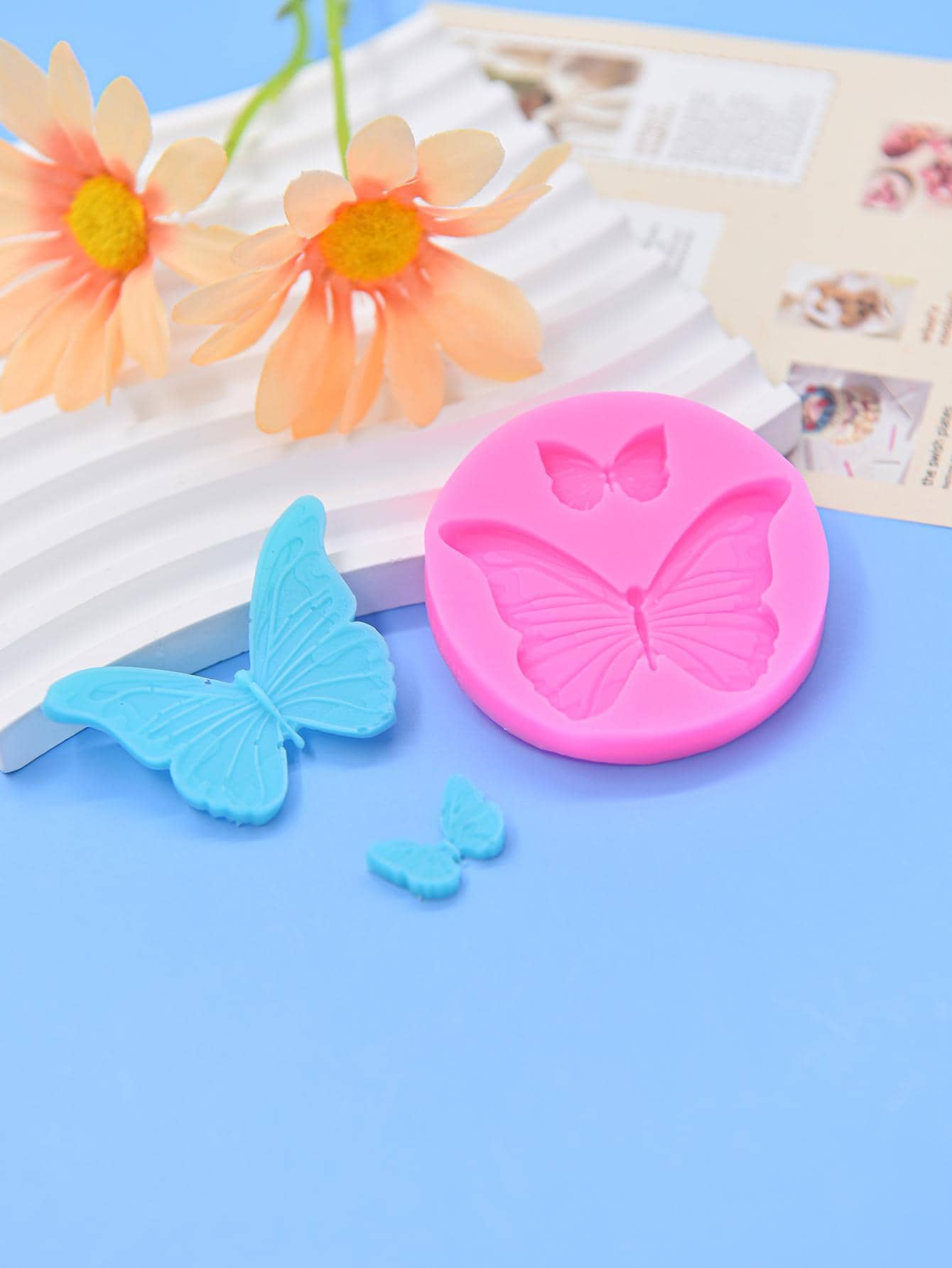 1入組蝴蝶設計DIY矽膠粉色的圓形創意矽膠肥皂模具適用於DIY - 粉色 - 查看 1