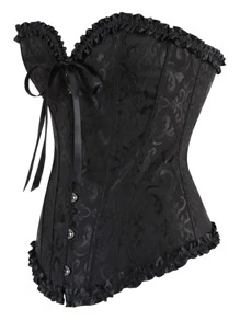 1 件女士束腰紧身胸衣，紧腰塑身内衣，系带，适合万圣节服装 - 黑色 - 查看 2