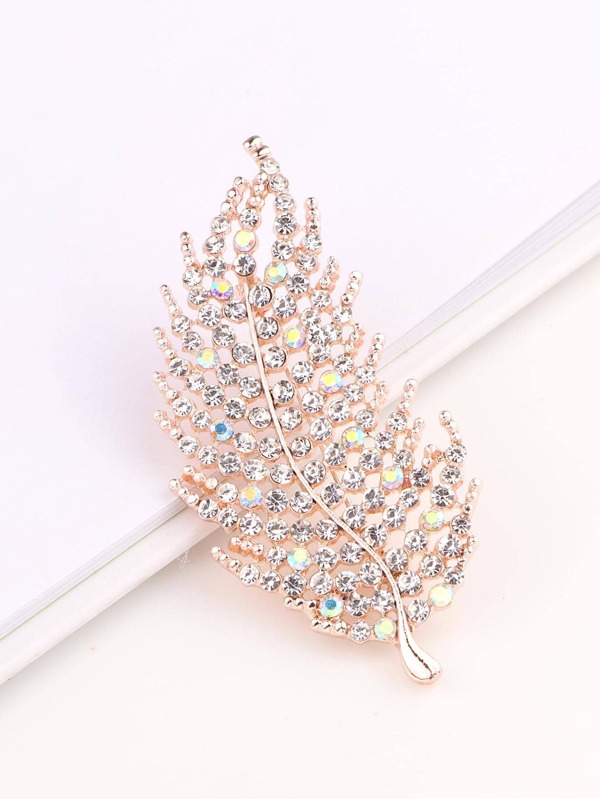 دبوس زينة بديكور حجر الراين بتصميم أوراق الشجر