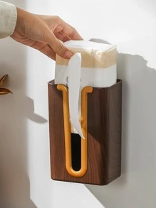 1入組木紋紙巾收納棕色的便攜紙巾盒適用於家用的 - 棕色 - 查看 4