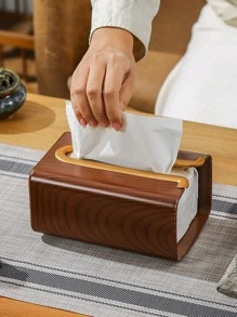 1入組木紋紙巾收納棕色的便攜紙巾盒適用於家用的 - 棕色 - 查看 1