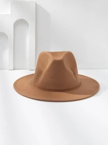 Men Solid Fedora Hat - Camel - View 4