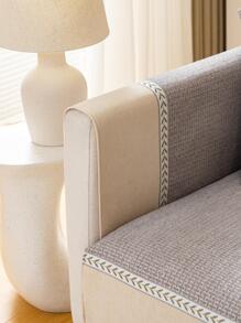 1pc Geometric Pattern Sofa Towel, Modern Polyester Non-slip Towel Cover For Home - Grey - View 4