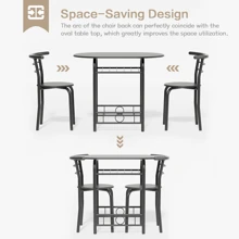 Flamaker Furmax 3 Piece Wood Round Table & Chair Set For Dining Room Kitchen Bar Breakfast, With Wine Storage Rack, Space Saving - 黑色 - 查看 5