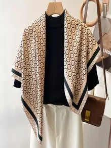 1pc Women's Fashion Square Scarf, Casual Minimalist Daily Accessory - Khaki - View 1