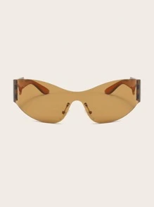 1pair Women Rimless Wrap Tinted Lens Boho Fashion Glasses - Brown - View 4