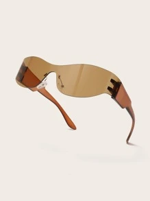 1pair Women Rimless Wrap Tinted Lens Boho Fashion Glasses - Brown - View 3