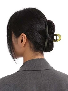 2入組女士漸層矩形和交叉時尚髮爪適用於頭髮裝飾用品 - 綠色 - 查看 2