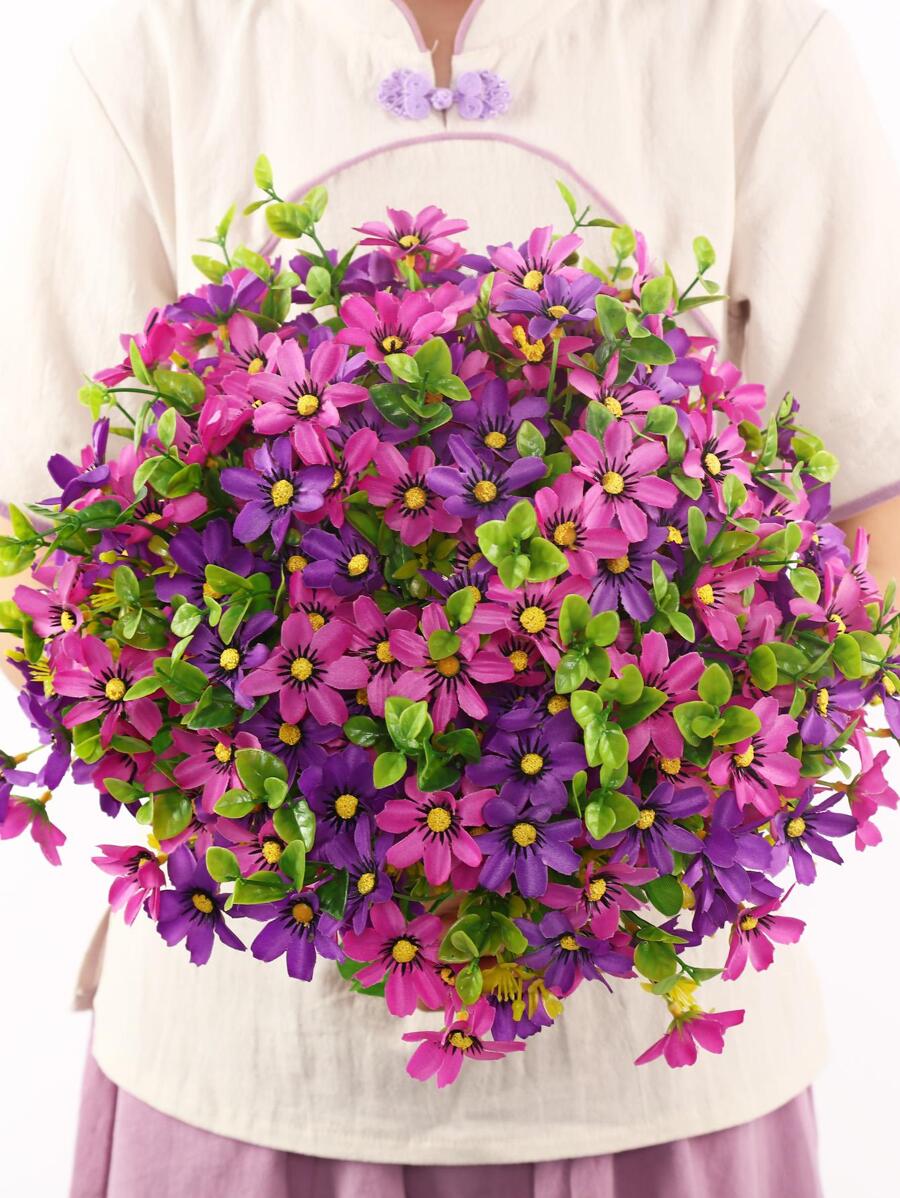 1pc Artificial Flower Bouquet, Modern Plastic Flower For Wedding Arrangement - Purple - View 1