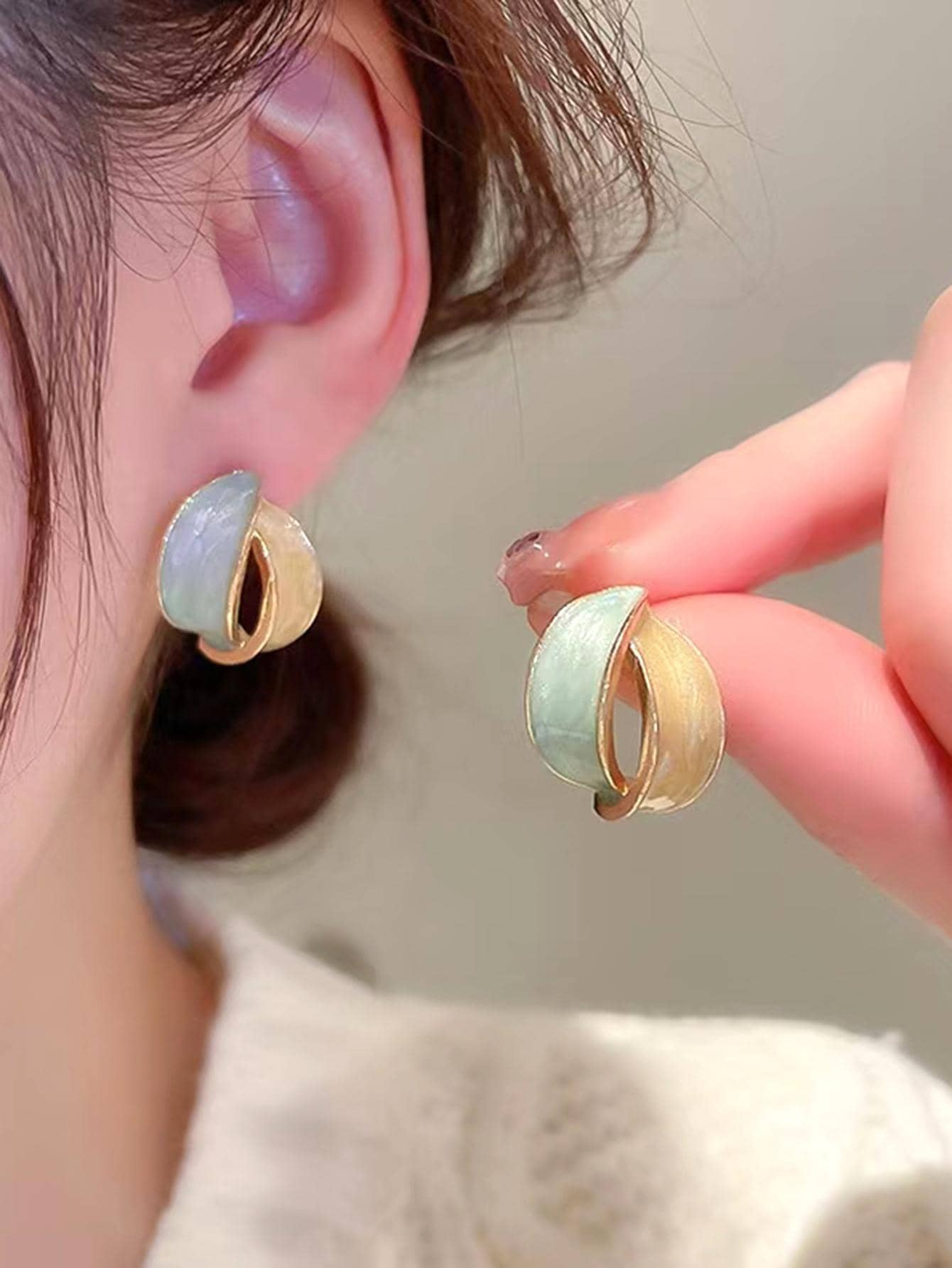 Two Tone Stud Earrings - Multicolor - View 1