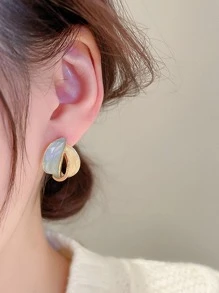 Two Tone Stud Earrings - Multicolor - View 2