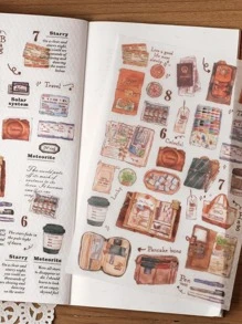 1pc Mixed Pattern Assorted Sticker, Vintage Multi-purpose Decorative Sticker For DIY Craft, Hand Account - Brown - View 4